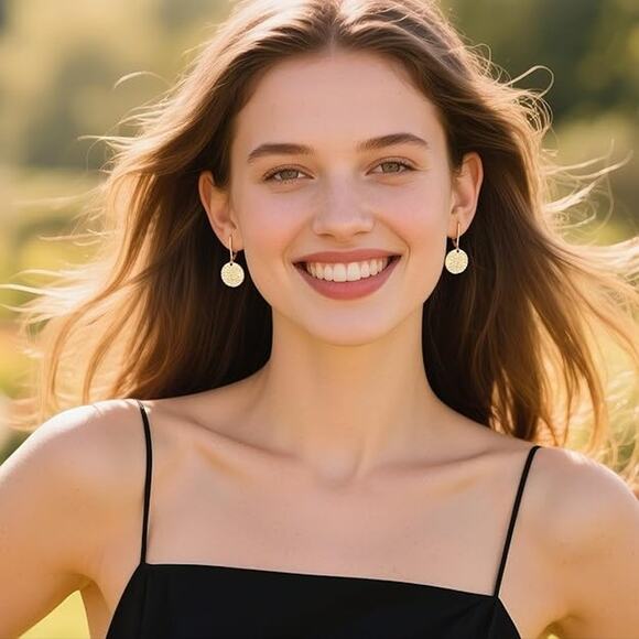 Sterling Silver & 14K Gold Plated Texture Leverback Dangle Earrings for Women - Picture 3 of 6